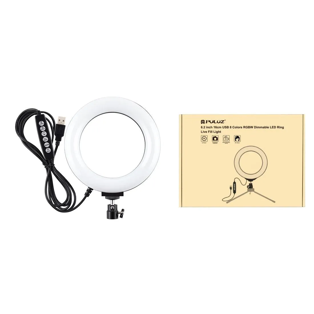 10 Mode Usb Led Ring Light with Tripod and Ball Head - 6.2 Inch Diameter