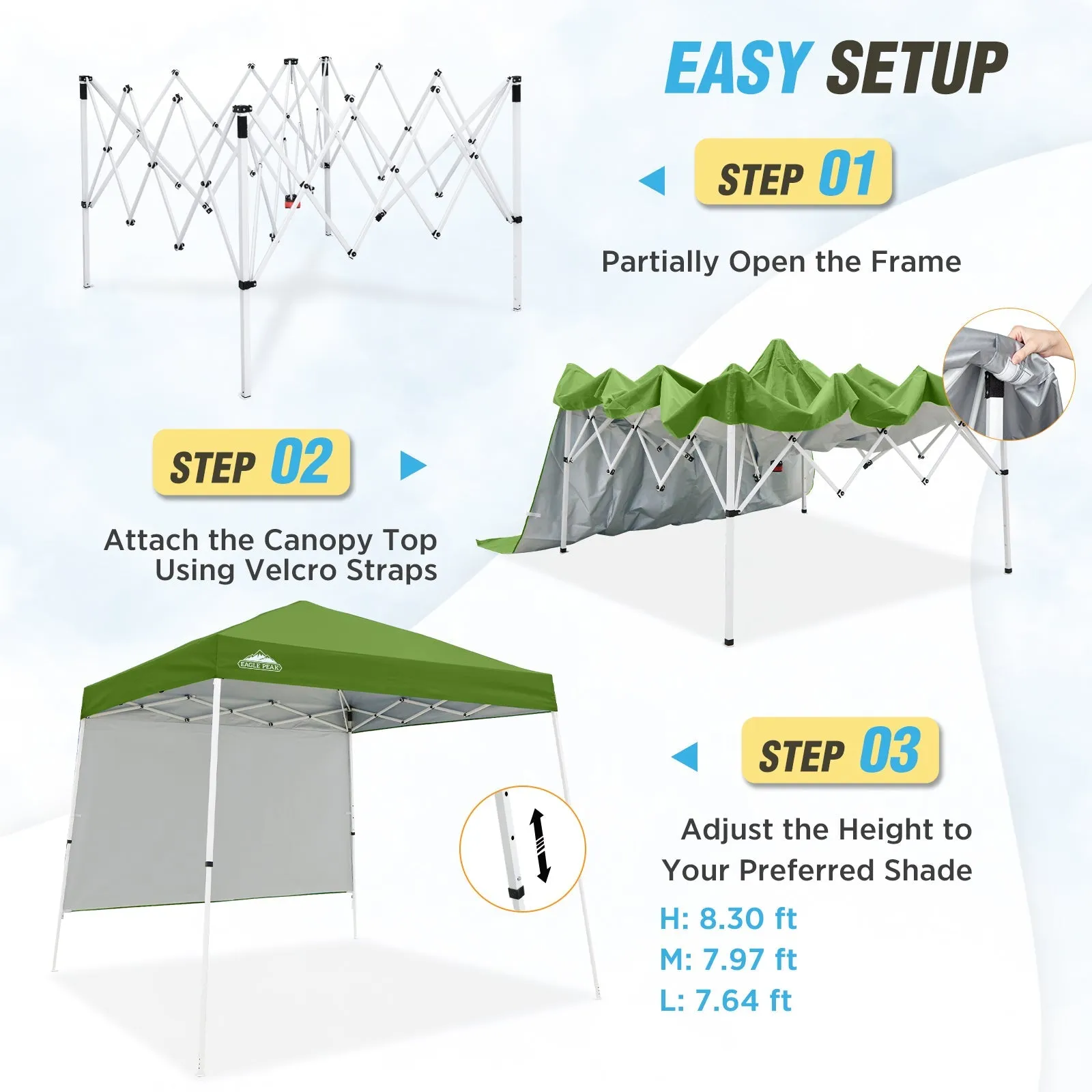 10x10 Pop Up Canopy Tent with Wall Panel, 10x10 Base 8x8 Top