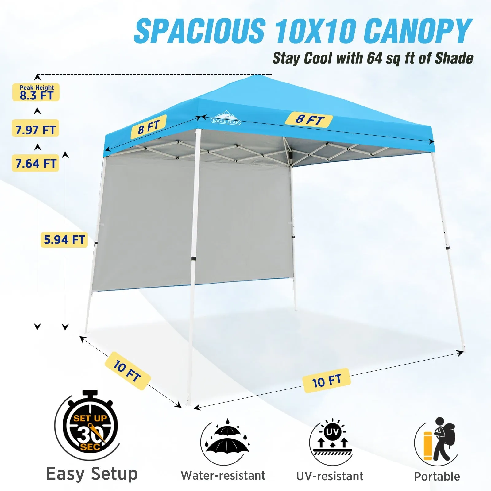 10x10 Pop Up Canopy Tent with Wall Panel, 10x10 Base 8x8 Top