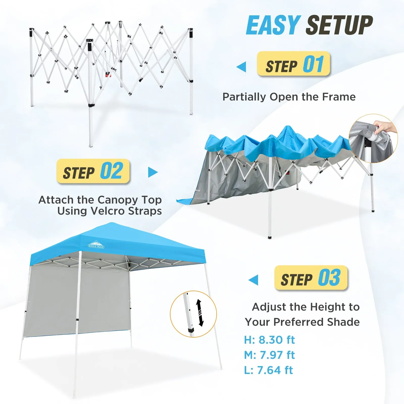 10x10 Pop Up Canopy Tent with Wall Panel, 10x10 Base 8x8 Top