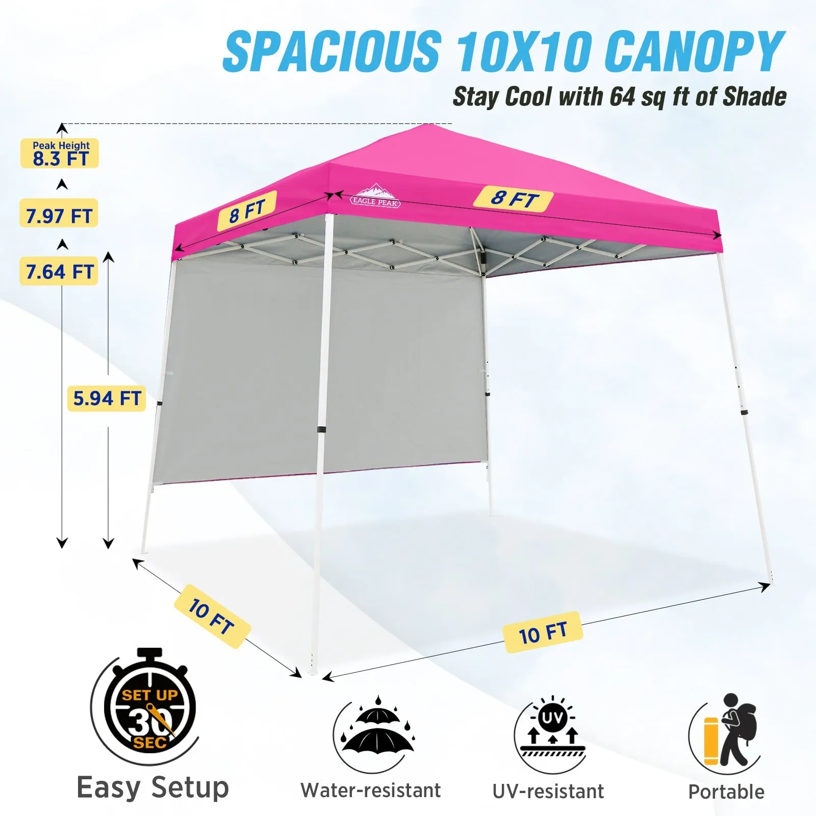 10x10 Pop Up Canopy Tent with Wall Panel, 10x10 Base 8x8 Top
