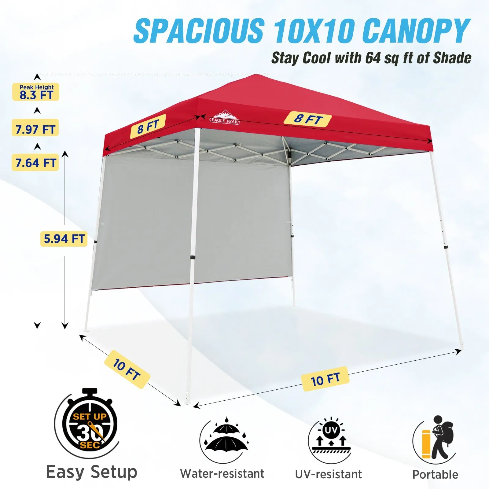 10x10 Pop Up Canopy Tent with Wall Panel, 10x10 Base 8x8 Top