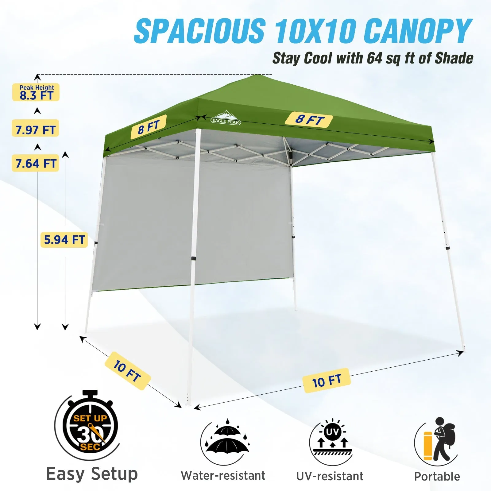 10x10 Pop Up Canopy Tent with Wall Panel, 10x10 Base 8x8 Top