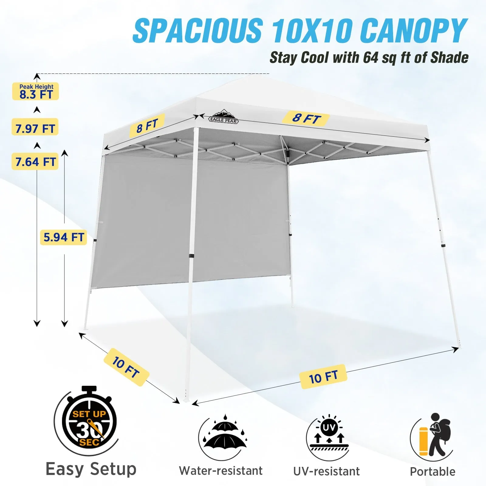 10x10 Pop Up Canopy Tent with Wall Panel, 10x10 Base 8x8 Top
