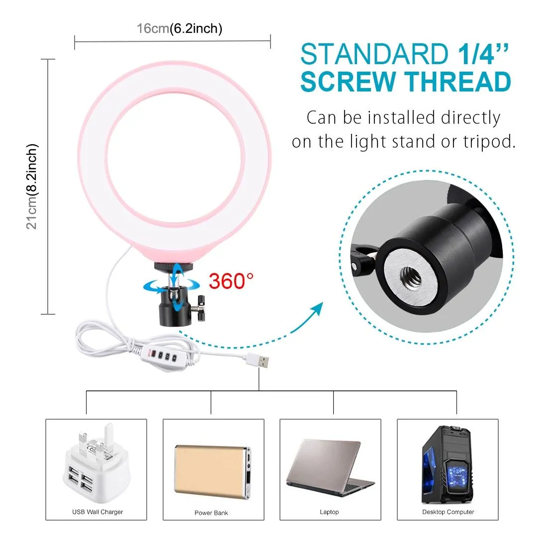 16cm Usb Led Ring Light with Tripod and 3 Modes