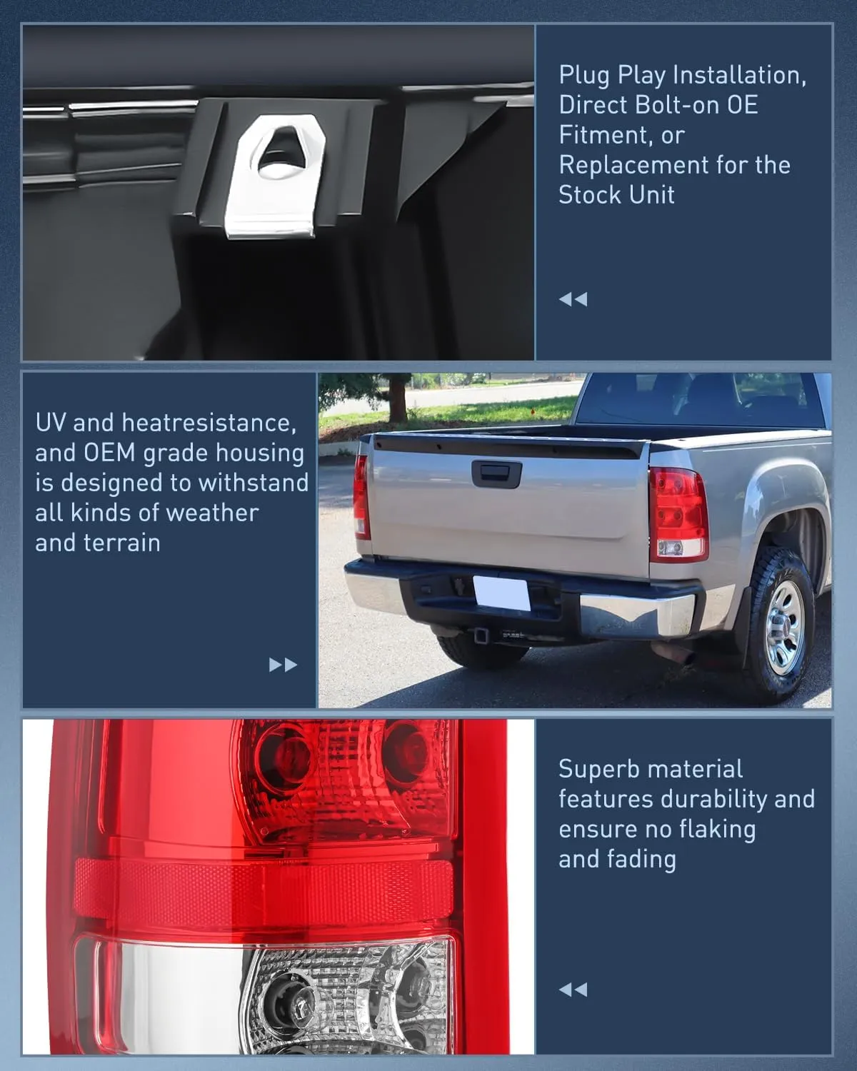 2007-2013 GMC Sierra 1500 2500HD 3500HD Tail light Assembly Rear Lamp Replacement OE Style Driver Side