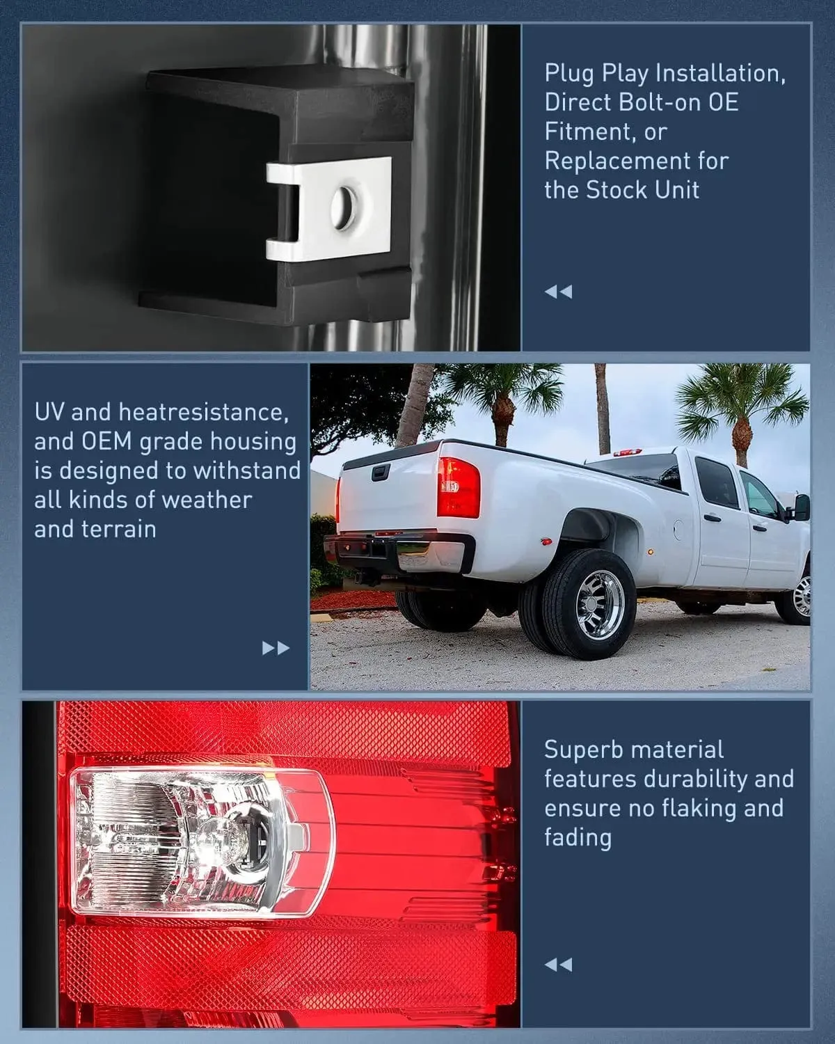 2007-2014 Chevy Silverado 1500 2500HD 3500HD 2007-2013 GMC Sierra 3500HD Tail light Assembly Rear Lamp Replacement w/Bulbs and Harness