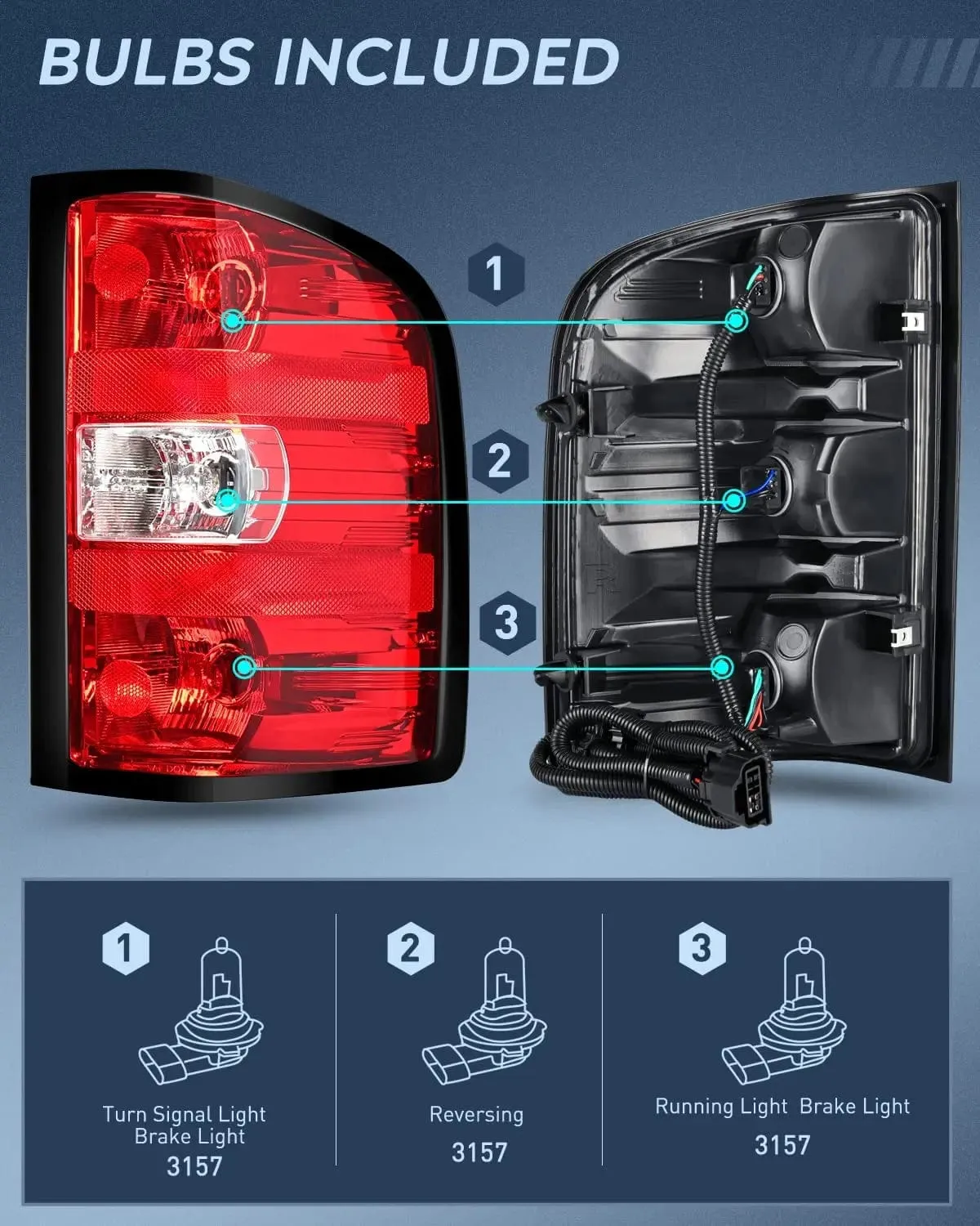 2007-2014 Chevy Silverado 1500 2500HD 3500HD 2007-2013 GMC Sierra 3500HD Tail light Assembly Rear Lamp Replacement w/Bulbs and Harness