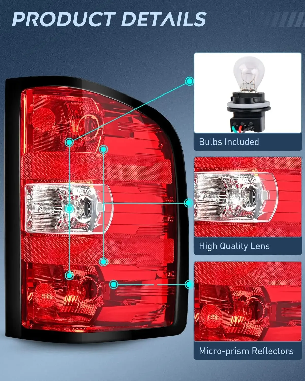 2007-2014 Chevy Silverado 1500 2500HD 3500HD 2007-2013 GMC Sierra 3500HD Tail light Assembly Rear Lamp Replacement w/Bulbs and Harness