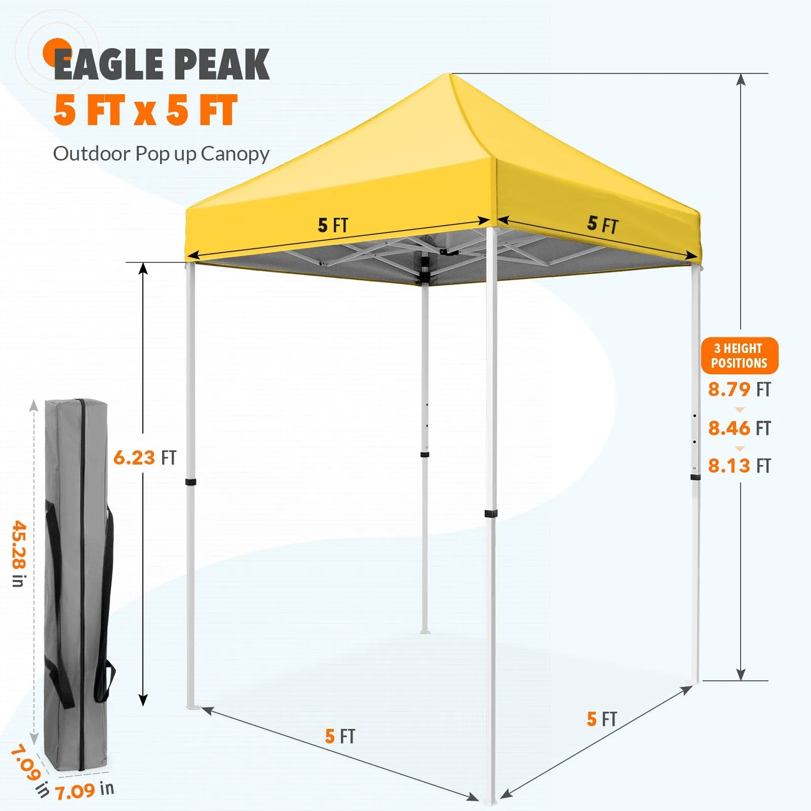 5x5 Pop Up Canopy Tent Instant Straight Leg  Outdoor Canopy Easy Set-up