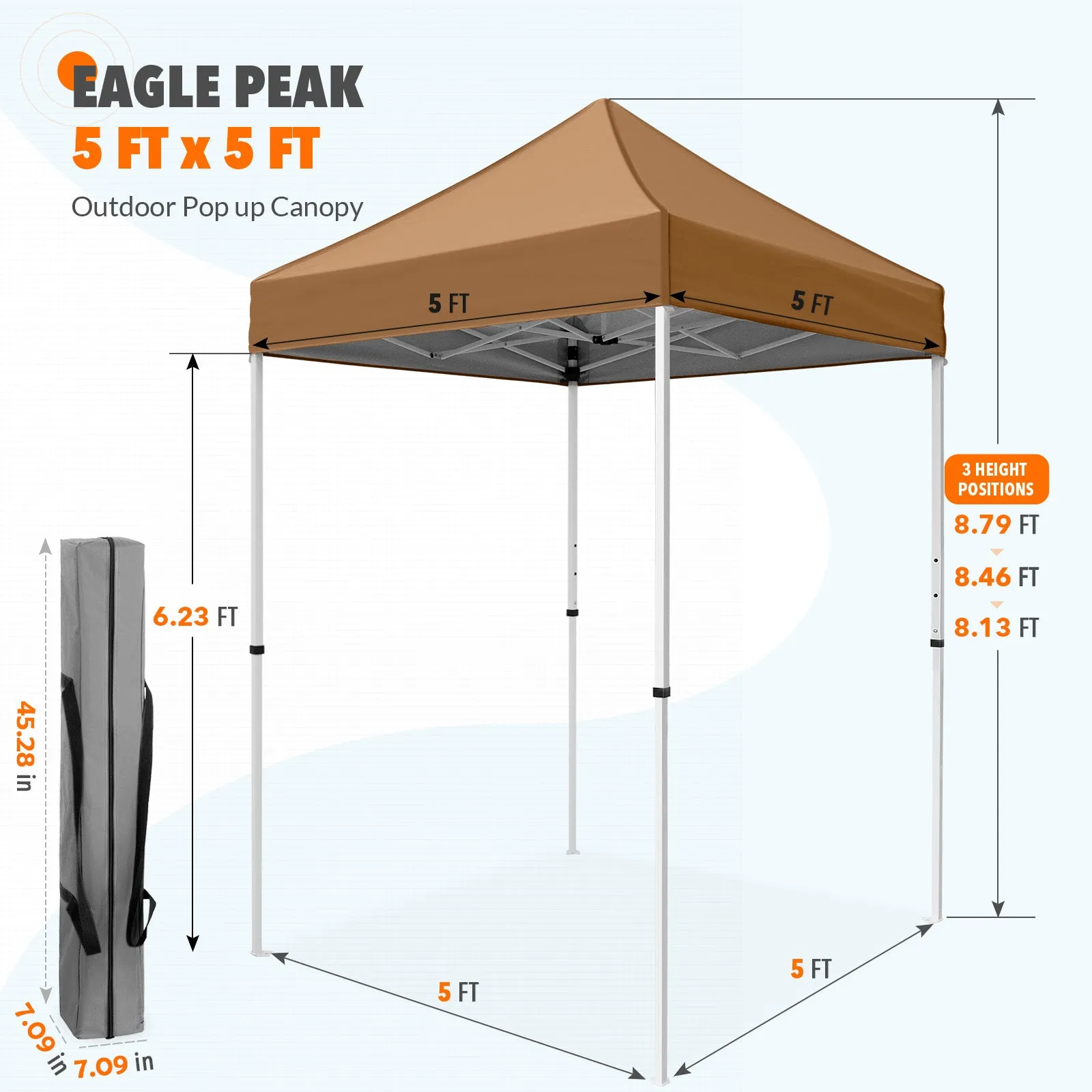 5x5 Pop Up Canopy Tent Instant Straight Leg  Outdoor Canopy Easy Set-up