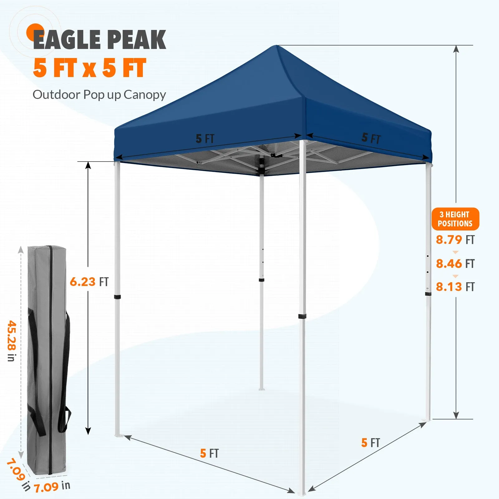5x5 Pop Up Canopy Tent Instant Straight Leg  Outdoor Canopy Easy Set-up