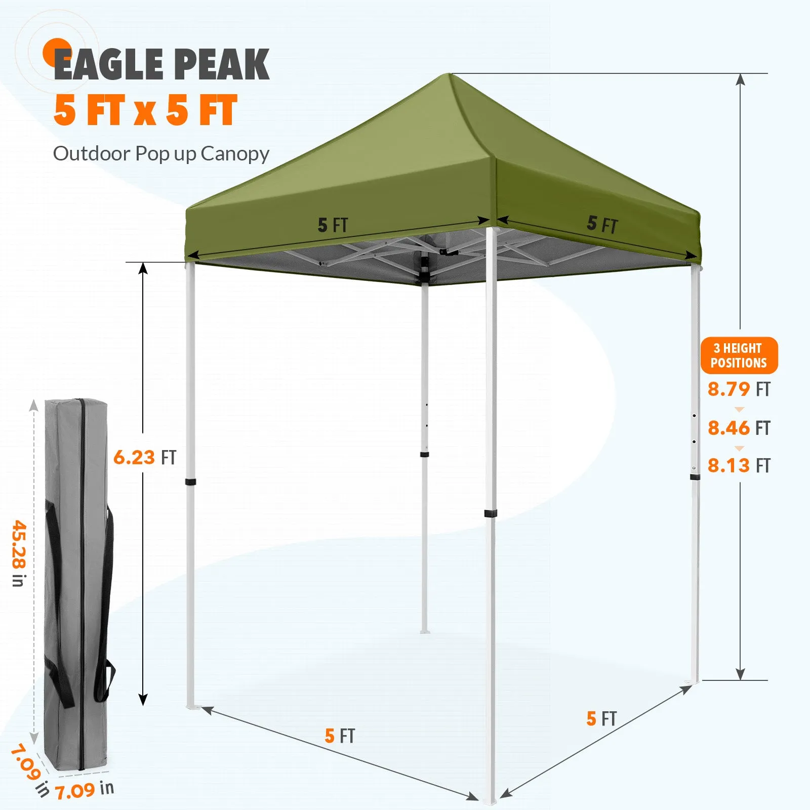 5x5 Pop Up Canopy Tent Instant Straight Leg  Outdoor Canopy Easy Set-up