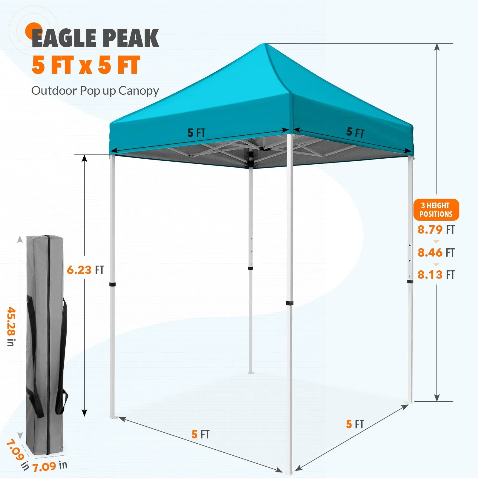 5x5 Pop Up Canopy Tent Instant Straight Leg  Outdoor Canopy Easy Set-up