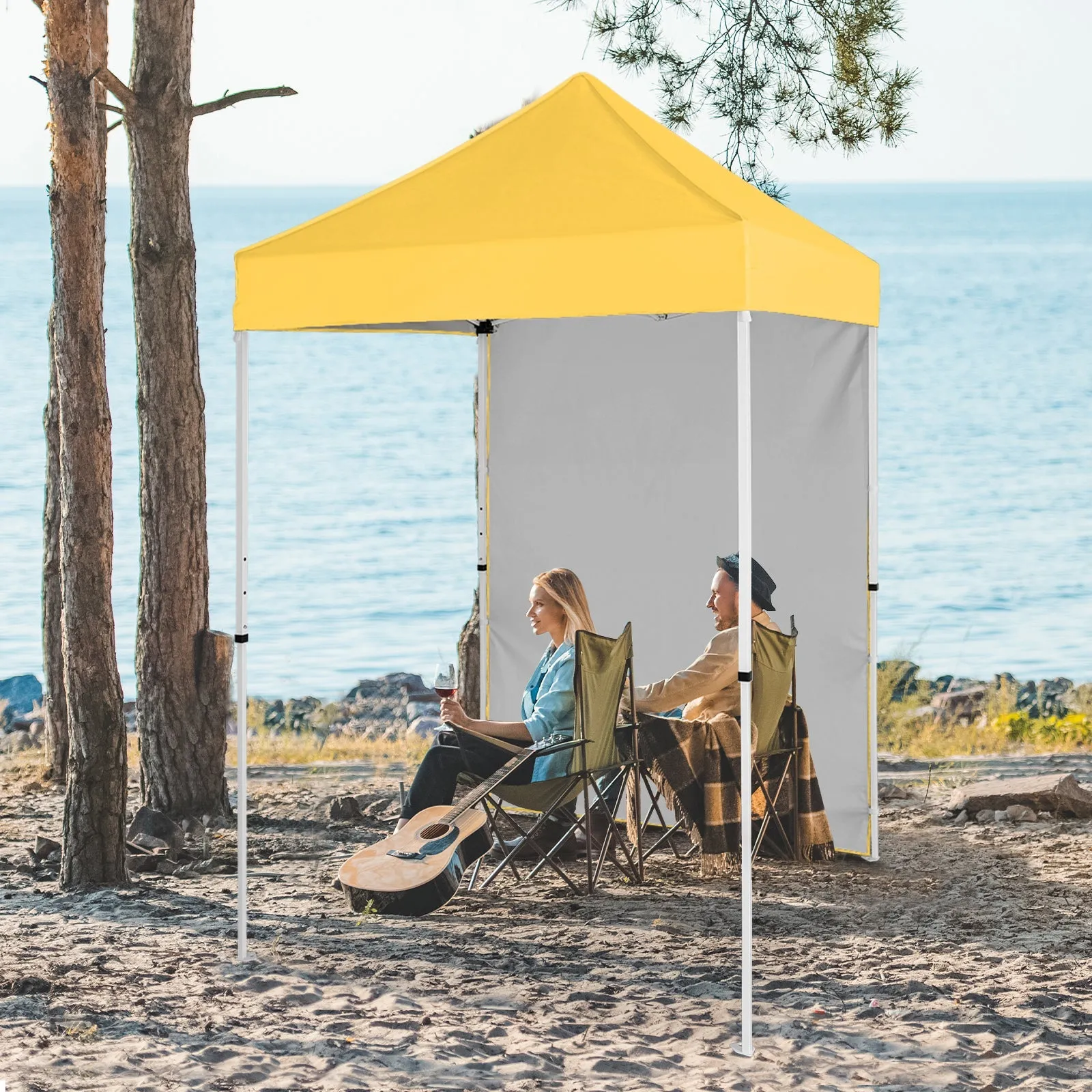 5x5 Straight Leg Pop Up Canopy Tent with One Removable Sunwall