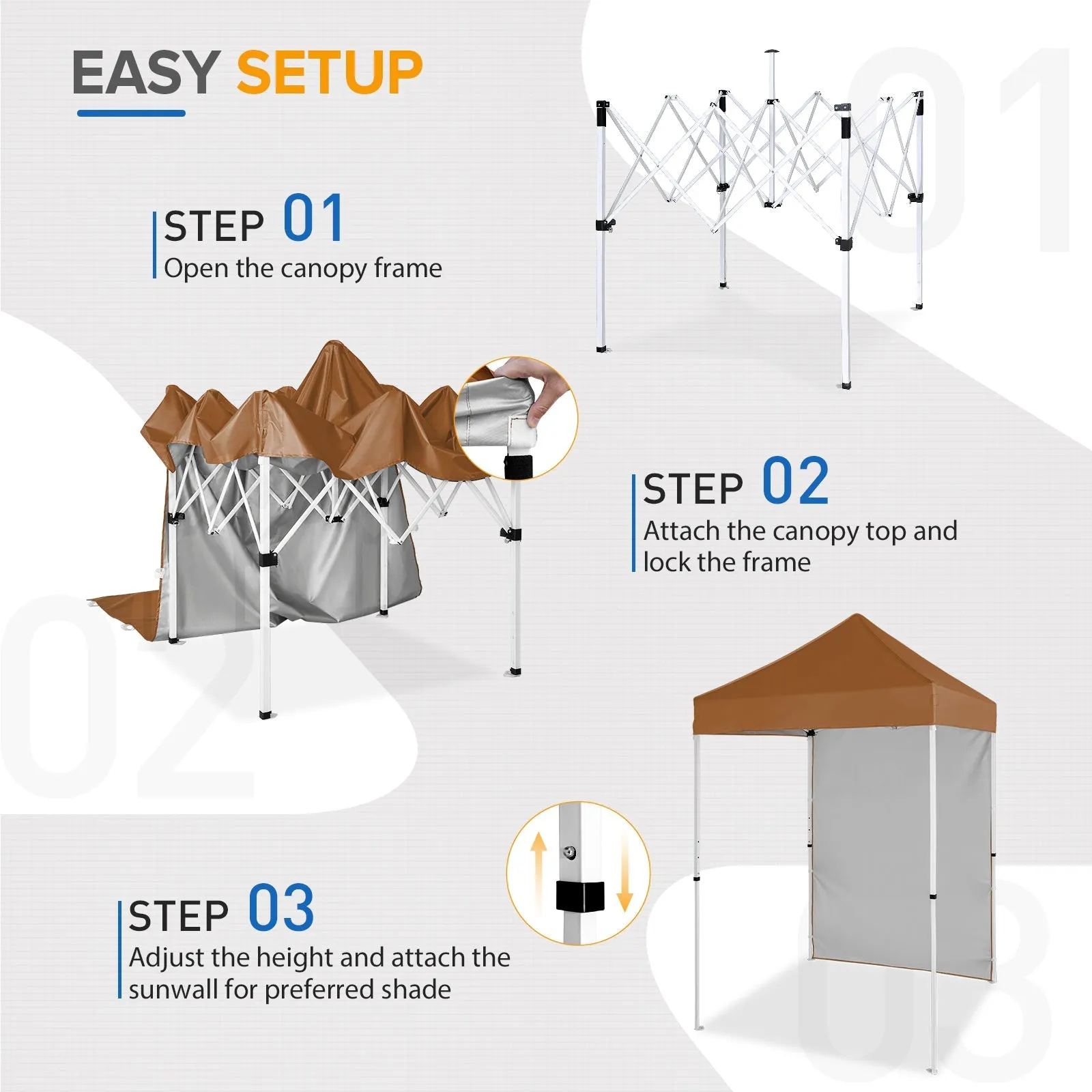 5x5 Straight Leg Pop Up Canopy Tent with One Removable Sunwall