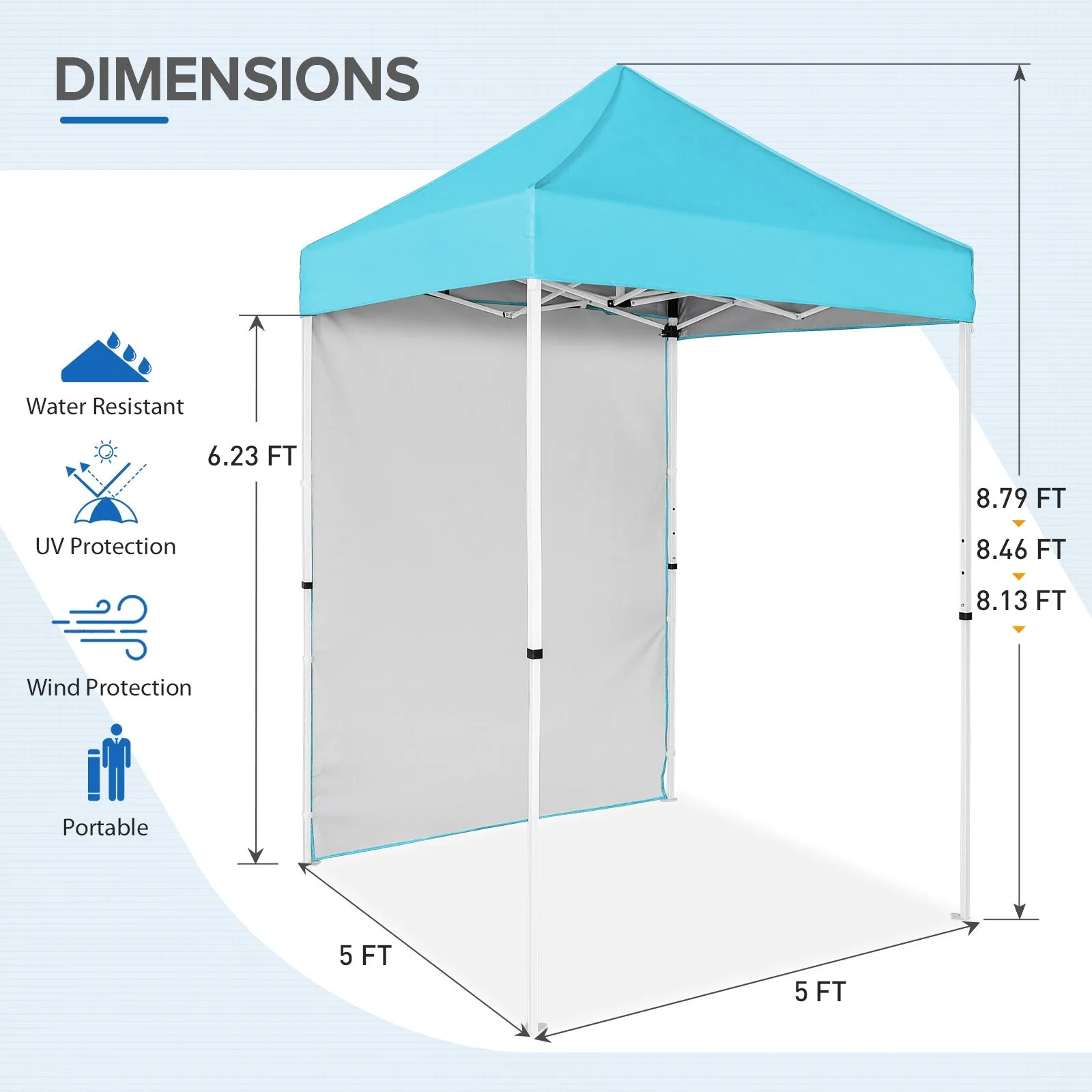 5x5 Straight Leg Pop Up Canopy Tent with One Removable Sunwall