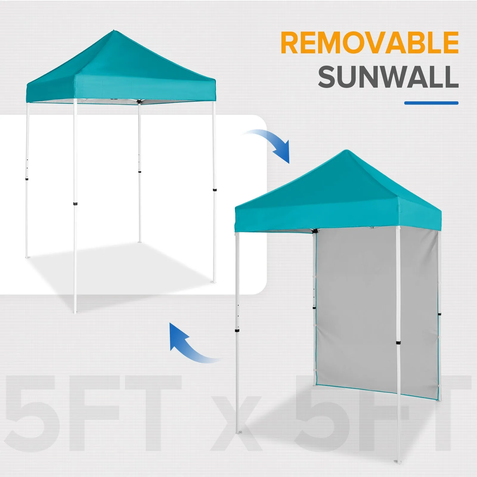 5x5 Straight Leg Pop Up Canopy Tent with One Removable Sunwall