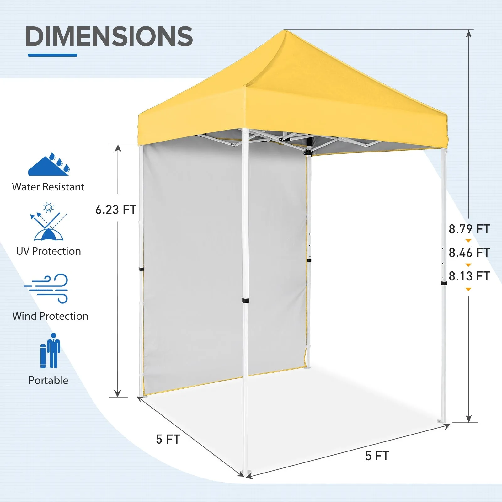 5x5 Straight Leg Pop Up Canopy Tent with One Removable Sunwall