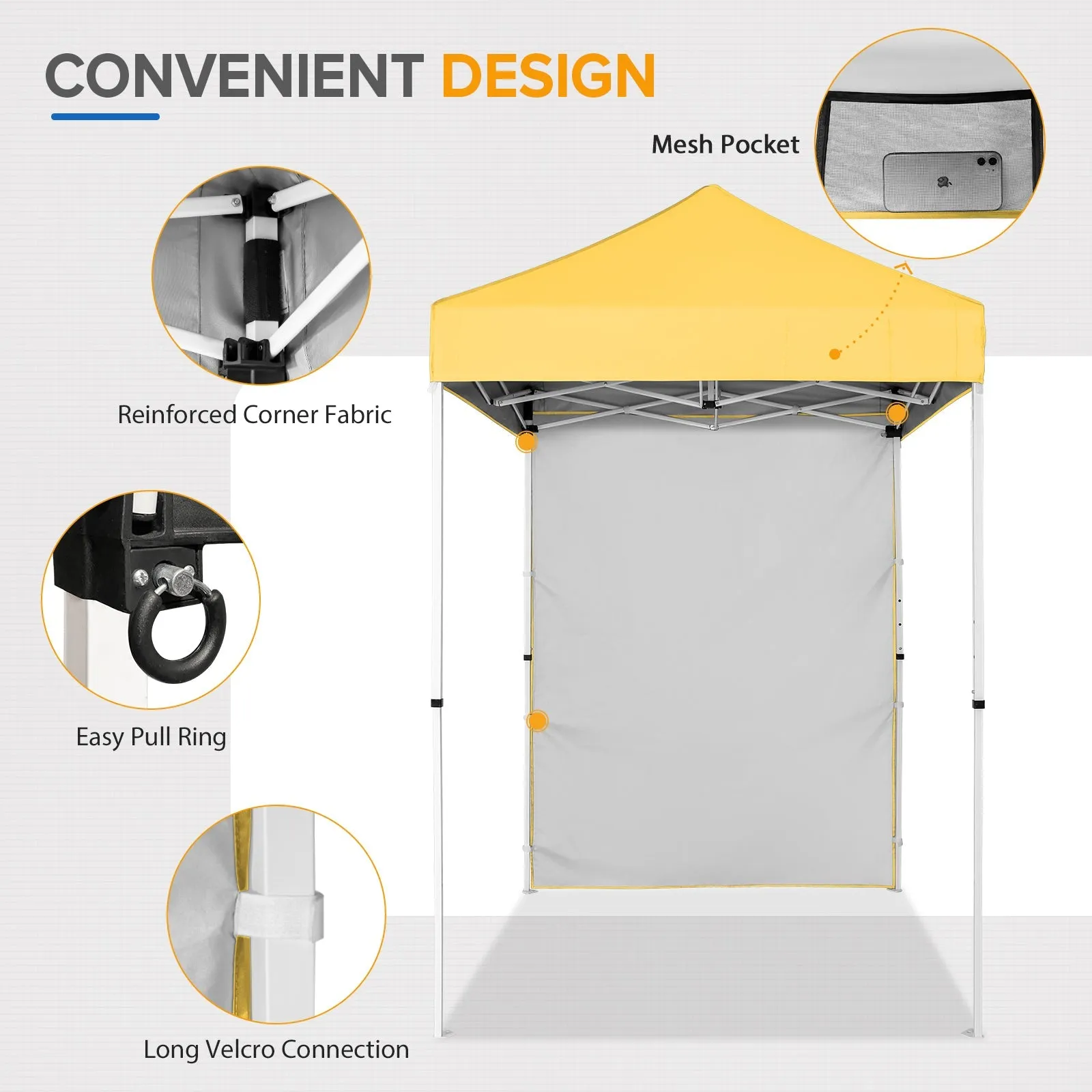 5x5 Straight Leg Pop Up Canopy Tent with One Removable Sunwall