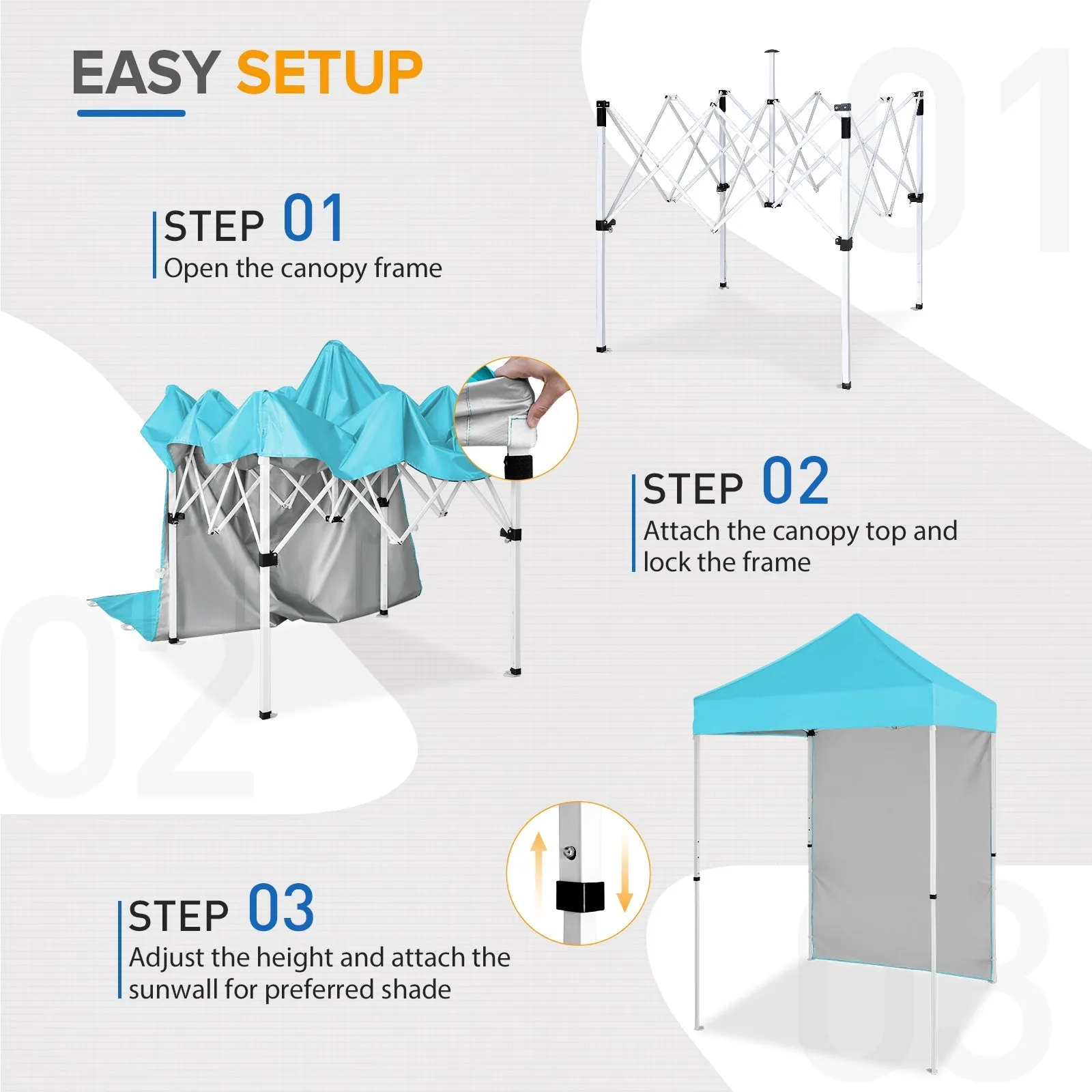 5x5 Straight Leg Pop Up Canopy Tent with One Removable Sunwall