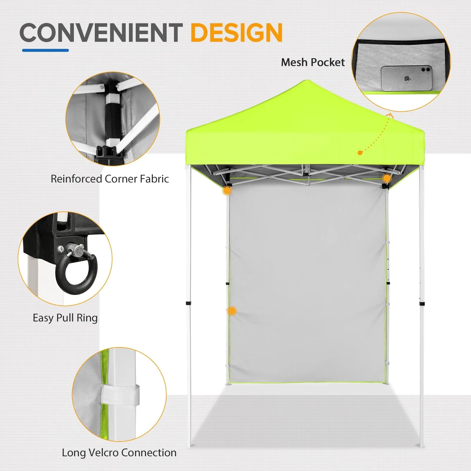 5x5 Straight Leg Pop Up Canopy Tent with One Removable Sunwall