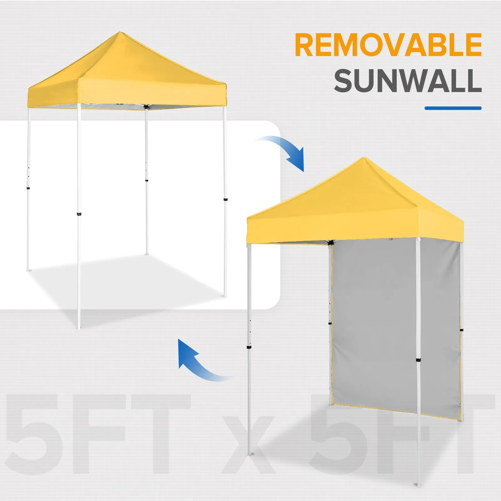 5x5 Straight Leg Pop Up Canopy Tent with One Removable Sunwall