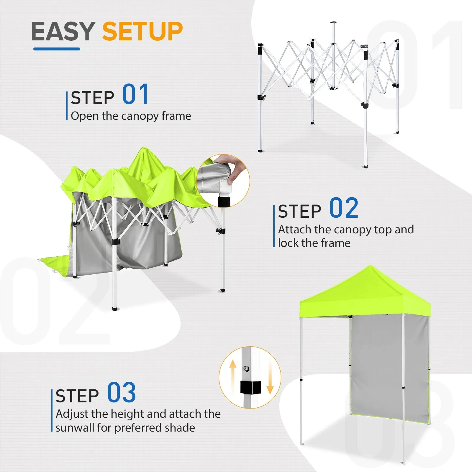 5x5 Straight Leg Pop Up Canopy Tent with One Removable Sunwall