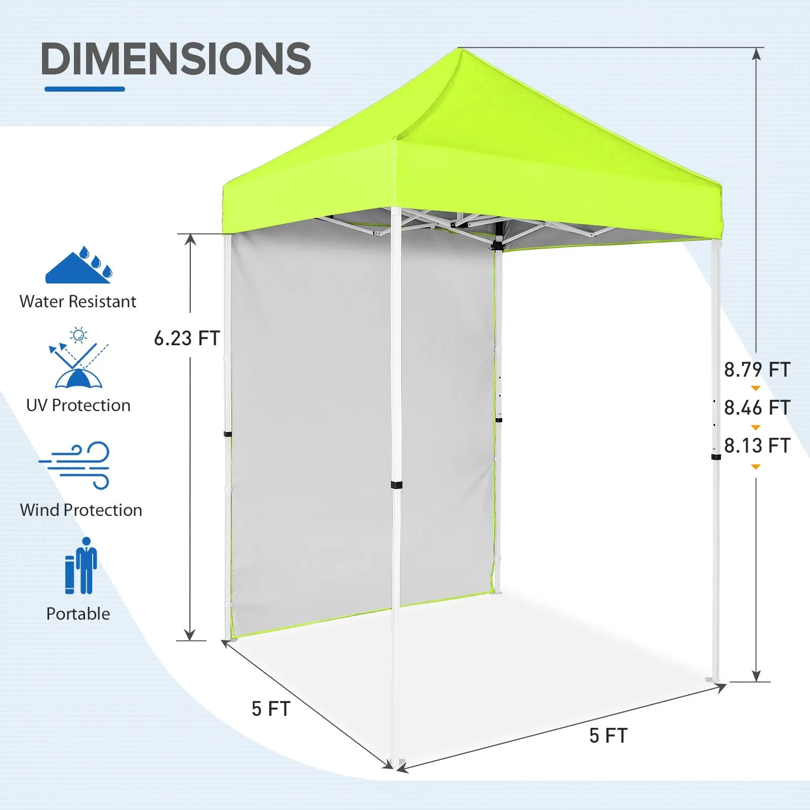 5x5 Straight Leg Pop Up Canopy Tent with One Removable Sunwall