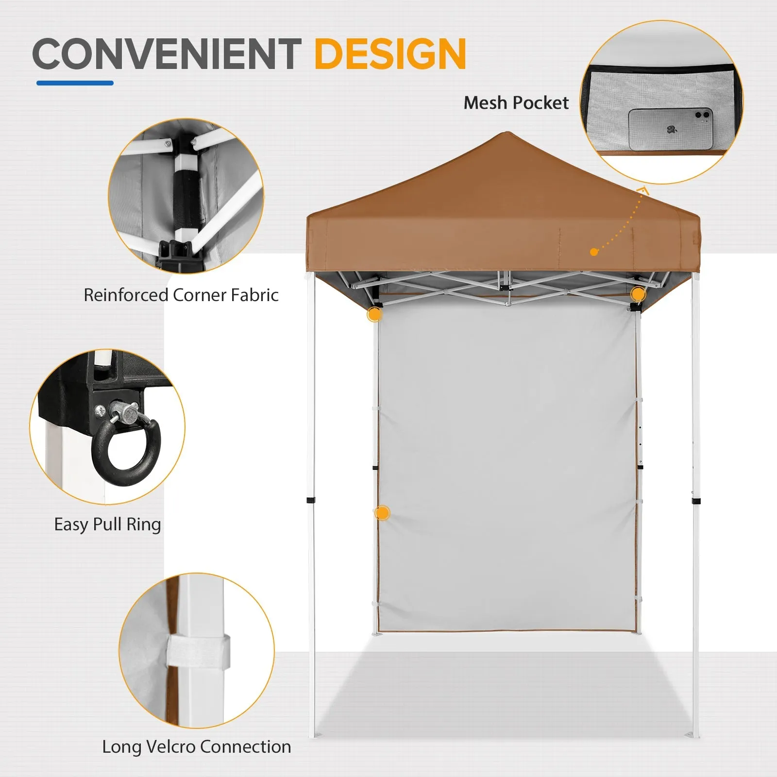 5x5 Straight Leg Pop Up Canopy Tent with One Removable Sunwall