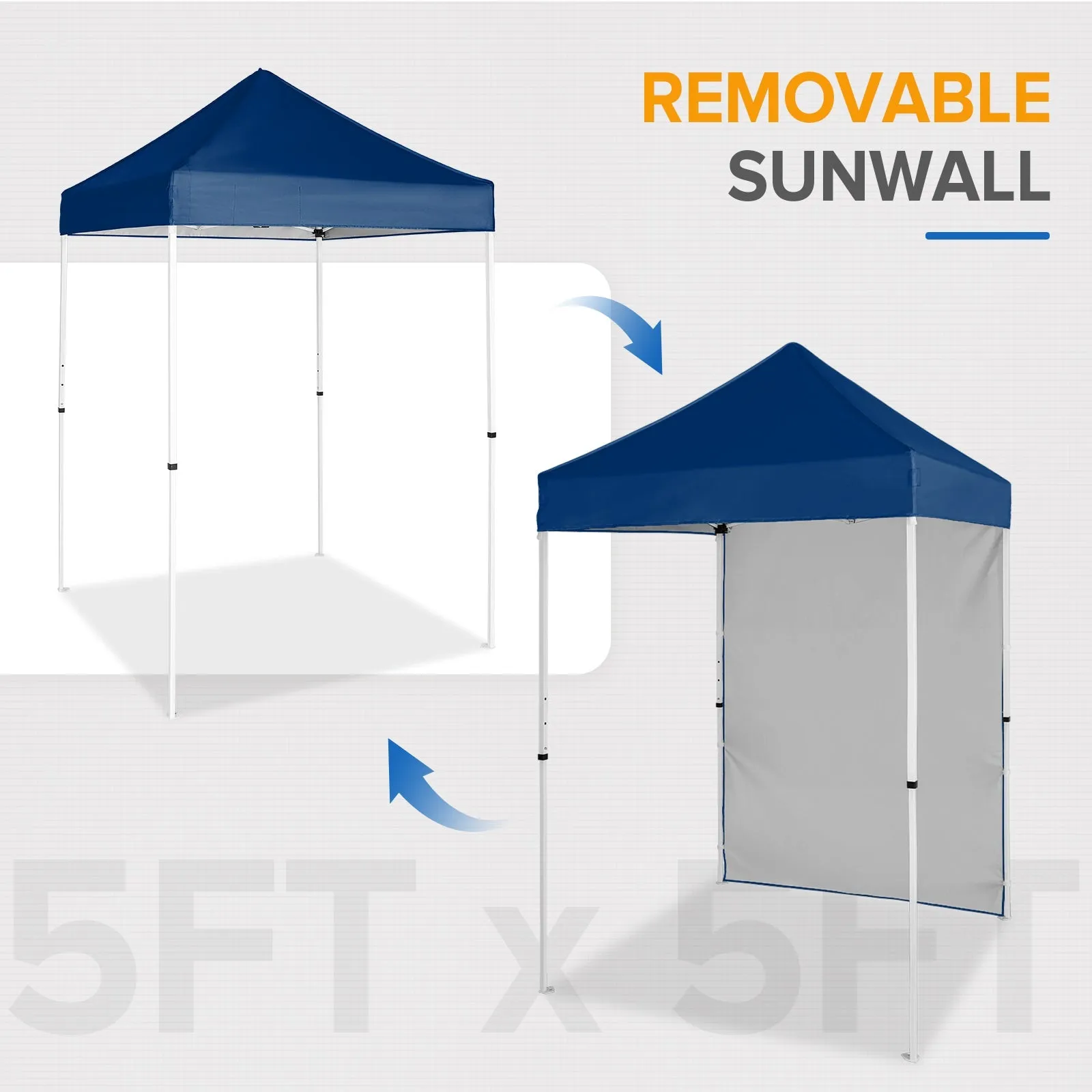 5x5 Straight Leg Pop Up Canopy Tent with One Removable Sunwall