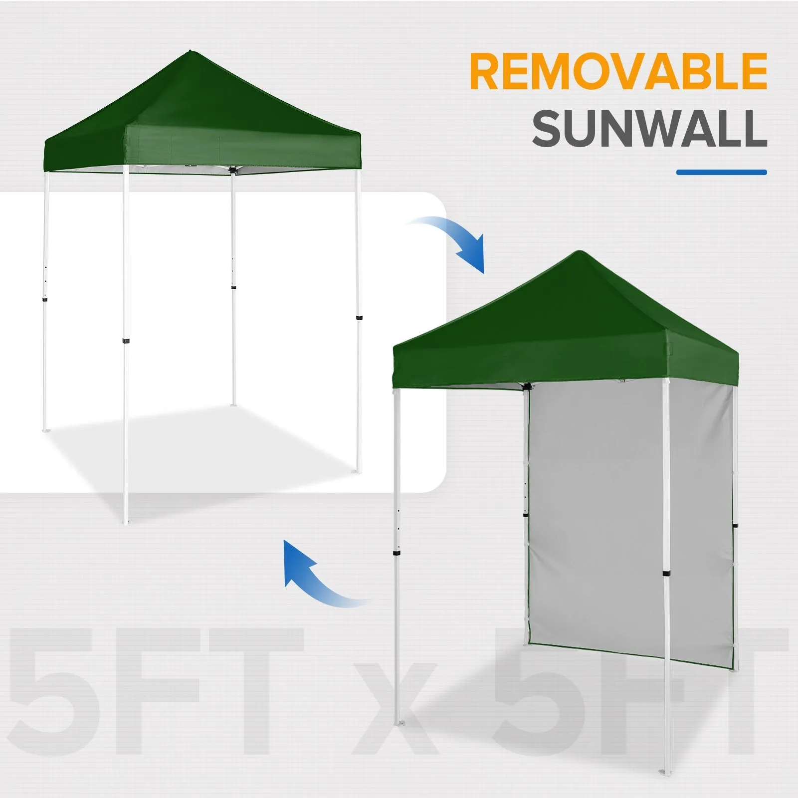 5x5 Straight Leg Pop Up Canopy Tent with One Removable Sunwall