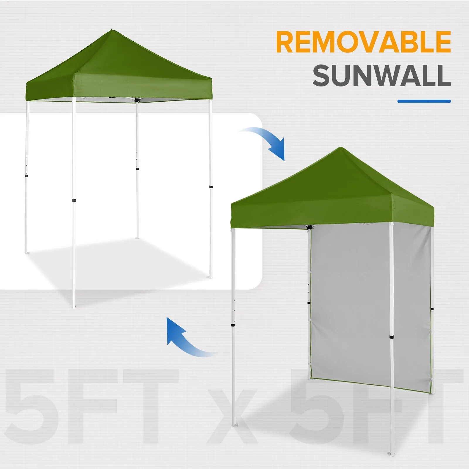 5x5 Straight Leg Pop Up Canopy Tent with One Removable Sunwall