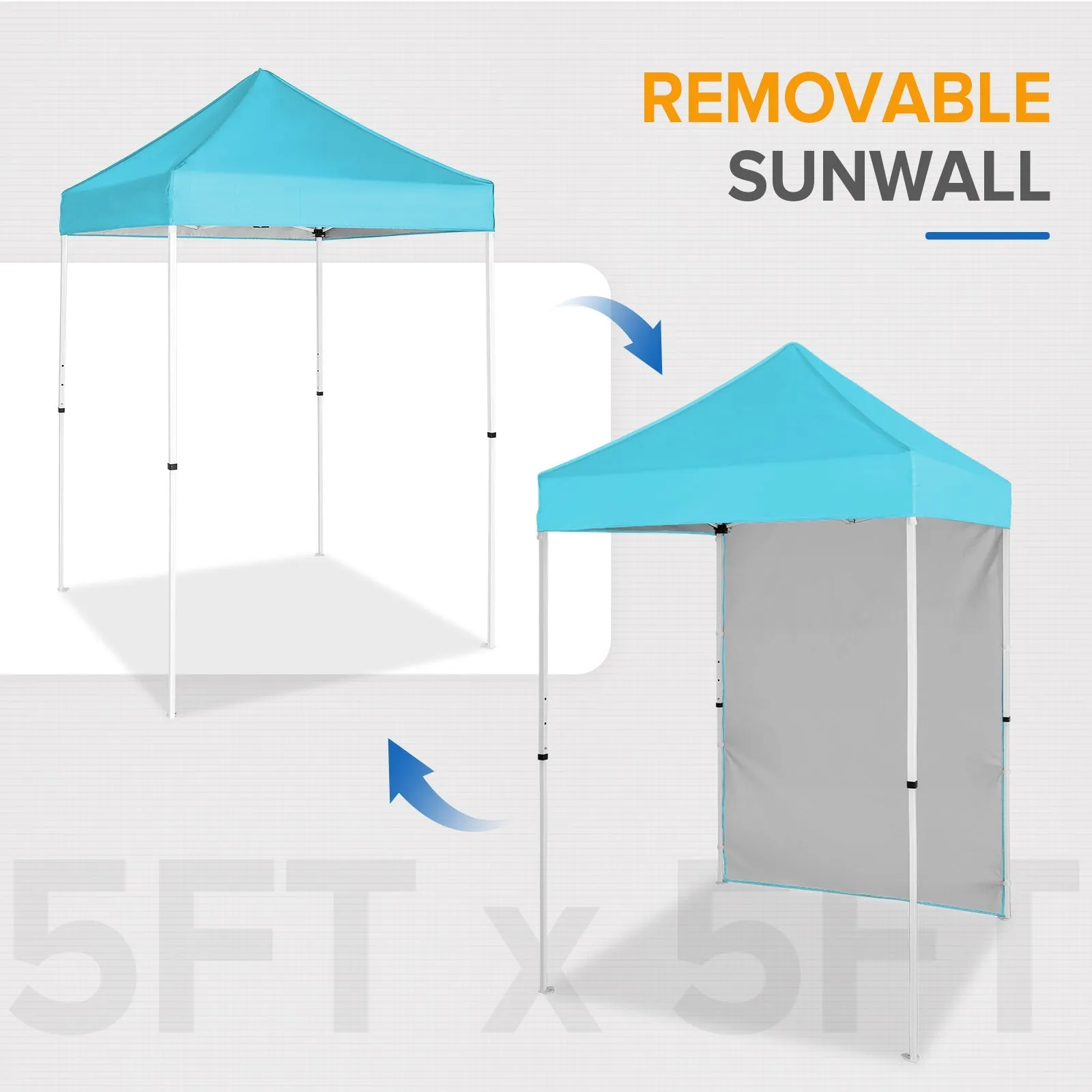 5x5 Straight Leg Pop Up Canopy Tent with One Removable Sunwall