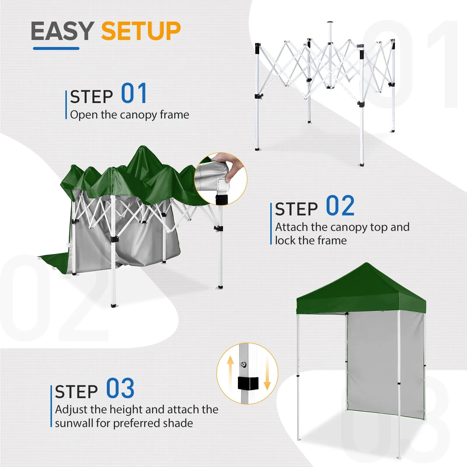 5x5 Straight Leg Pop Up Canopy Tent with One Removable Sunwall