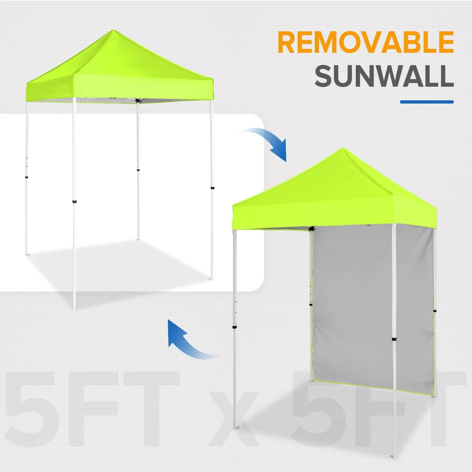 5x5 Straight Leg Pop Up Canopy Tent with One Removable Sunwall