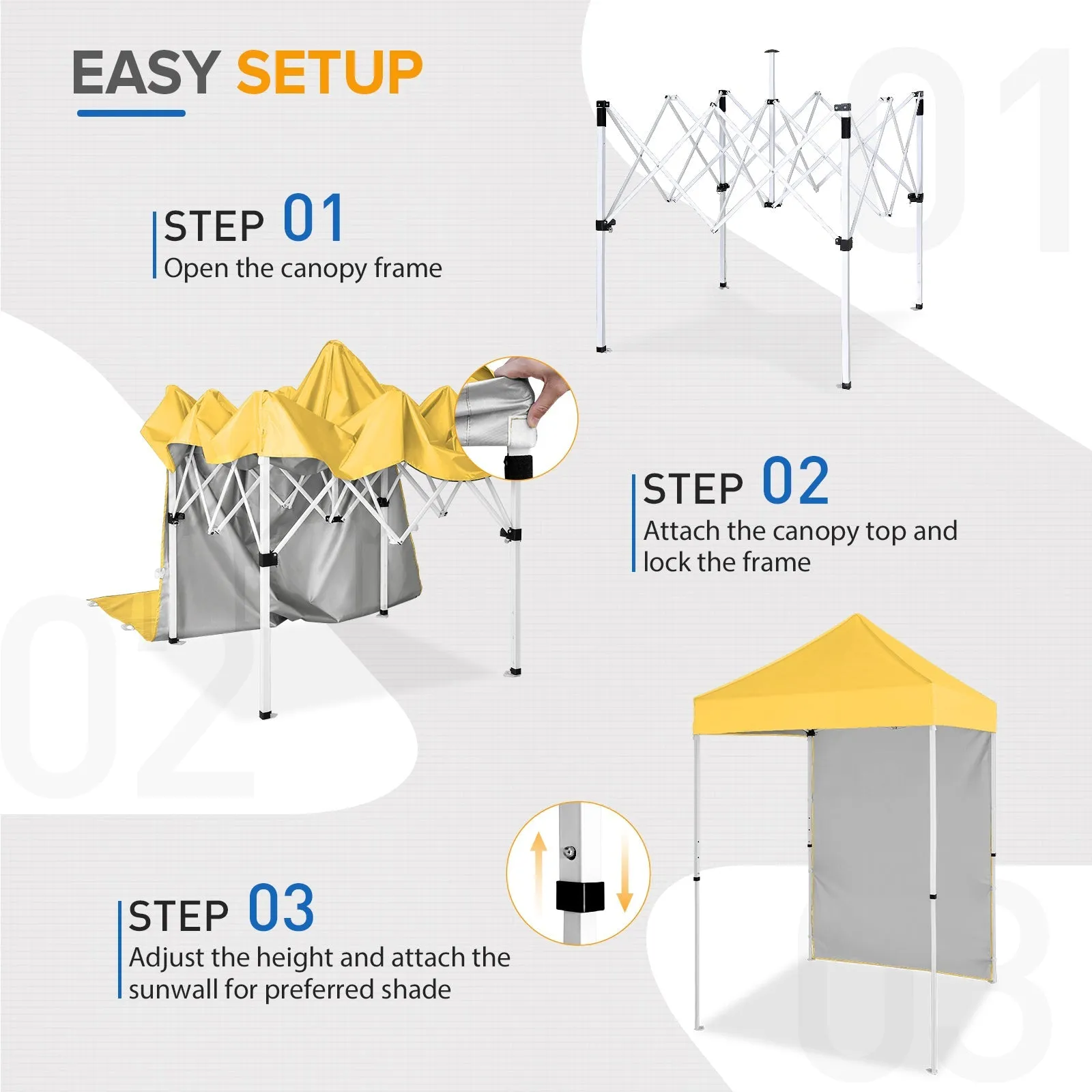 5x5 Straight Leg Pop Up Canopy Tent with One Removable Sunwall