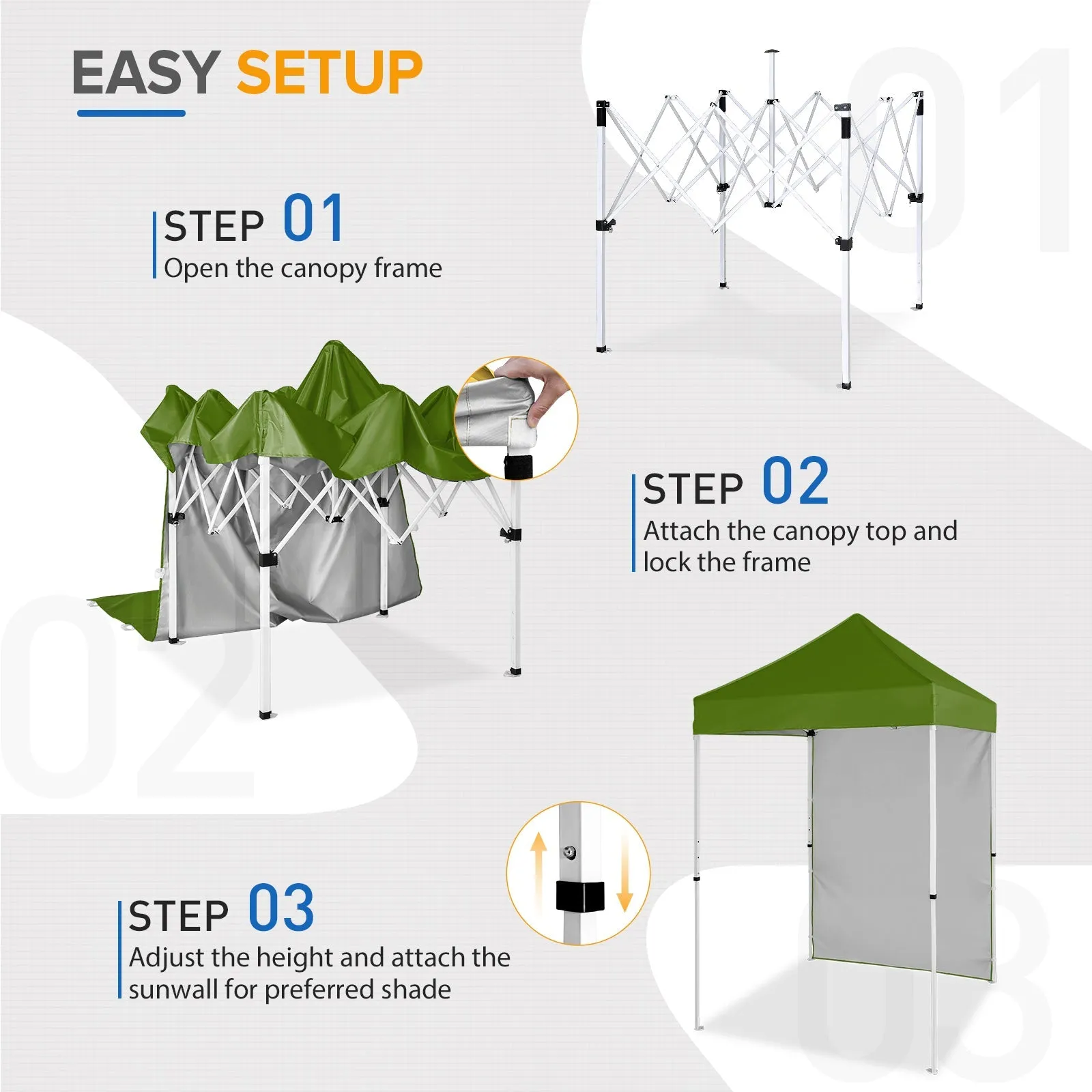 5x5 Straight Leg Pop Up Canopy Tent with One Removable Sunwall