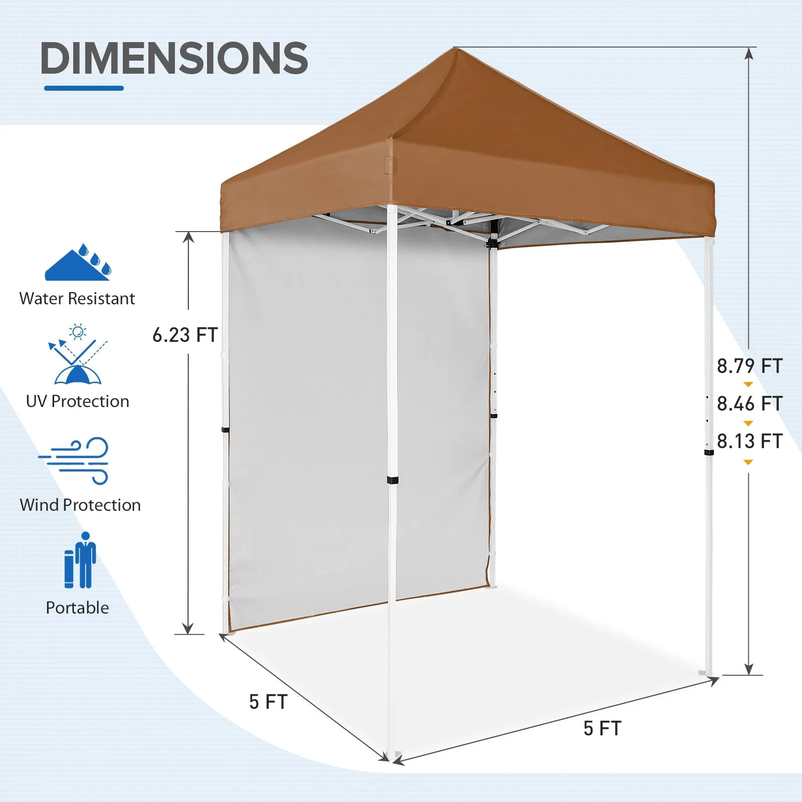 5x5 Straight Leg Pop Up Canopy Tent with One Removable Sunwall