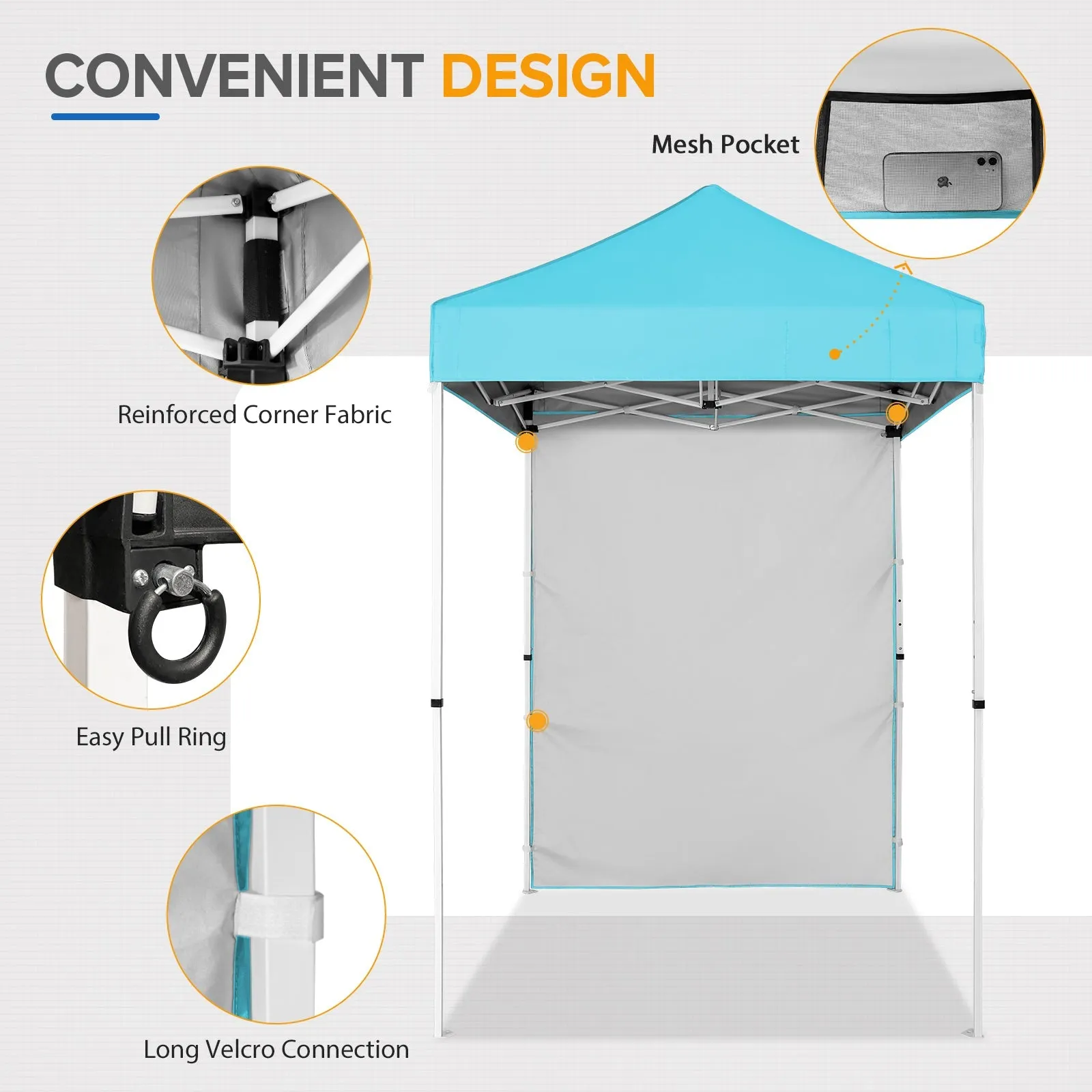 5x5 Straight Leg Pop Up Canopy Tent with One Removable Sunwall