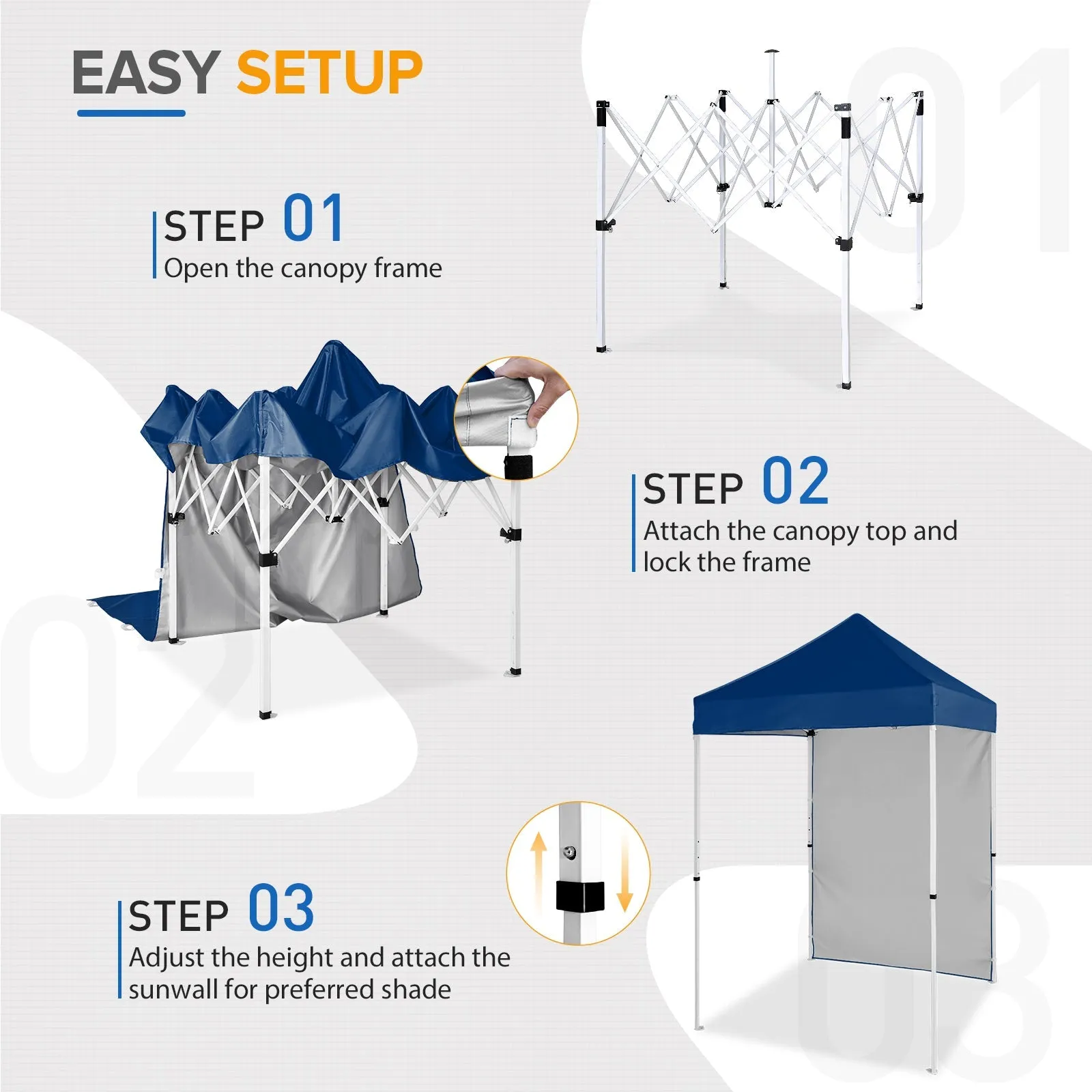 5x5 Straight Leg Pop Up Canopy Tent with One Removable Sunwall