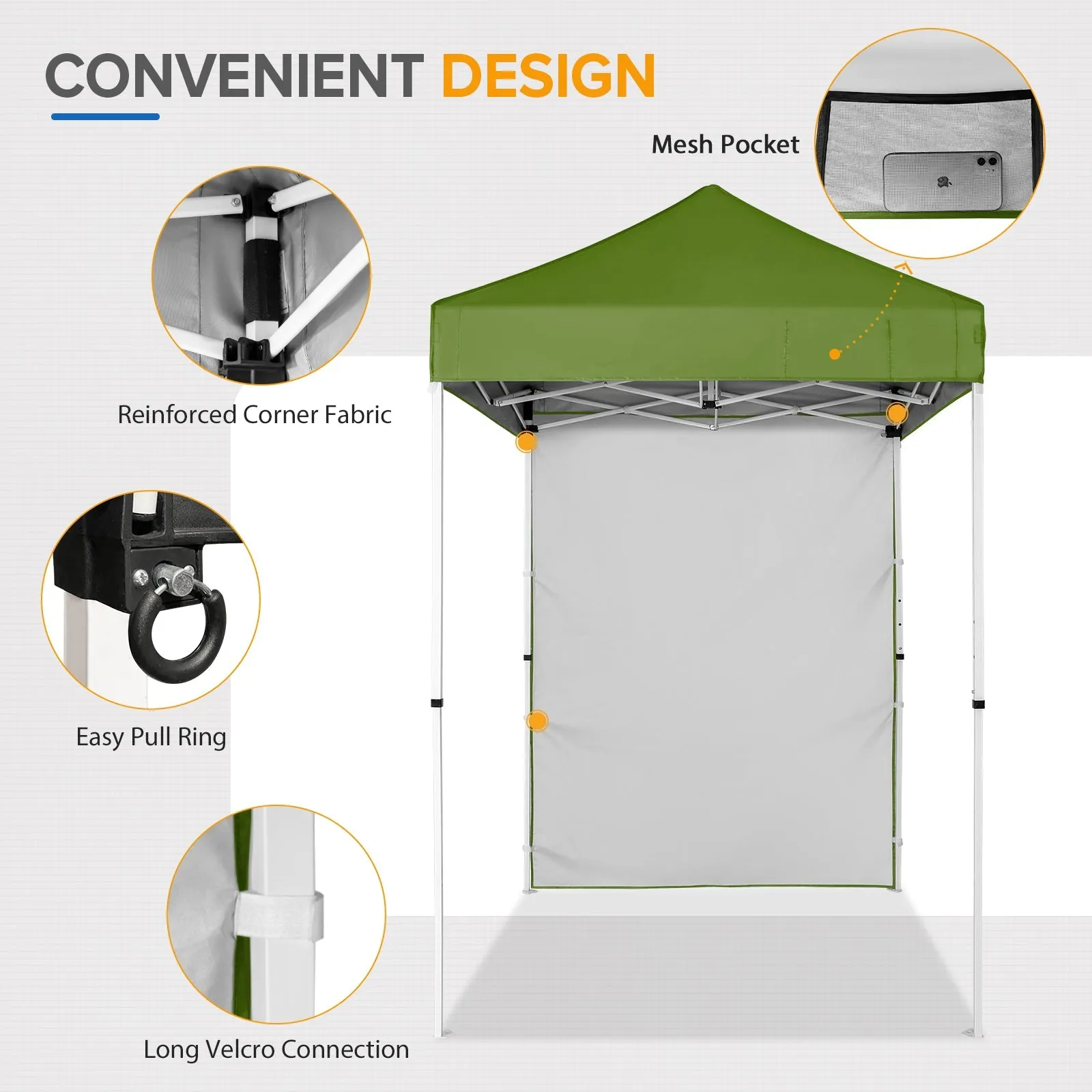 5x5 Straight Leg Pop Up Canopy Tent with One Removable Sunwall