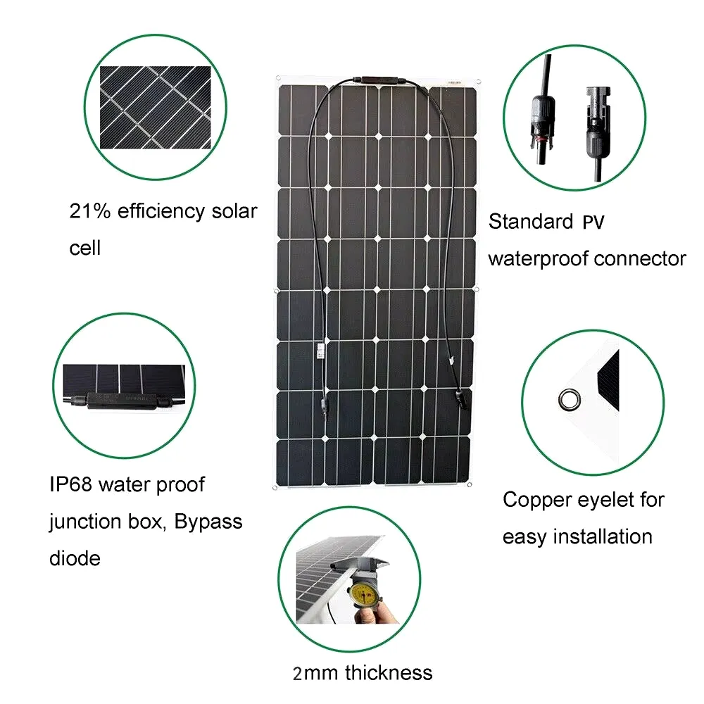 800W 400W 200W Flexible Solar Panel Kit Complete 12V 18V 24V Suitable for Solar Panels Battery Charging Camping RV Boat Roof
