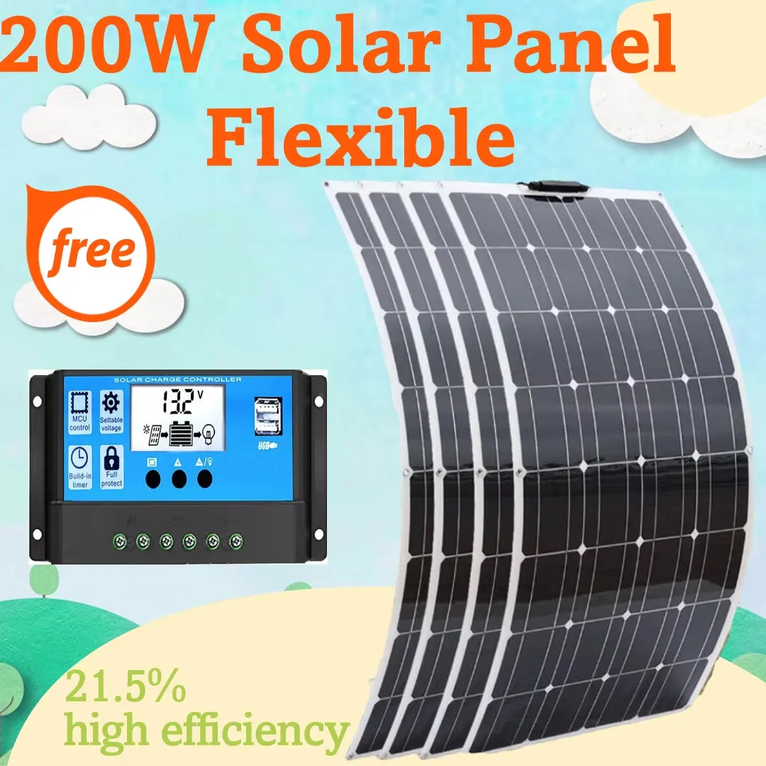 800W 400W 200W Flexible Solar Panel Kit Complete 12V 18V 24V Suitable for Solar Panels Battery Charging Camping RV Boat Roof