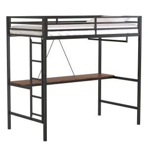 Adam - Twin Loft Bunk Bed With Cinnamon Wood Desk And Closet Rod - Black by Couch.com