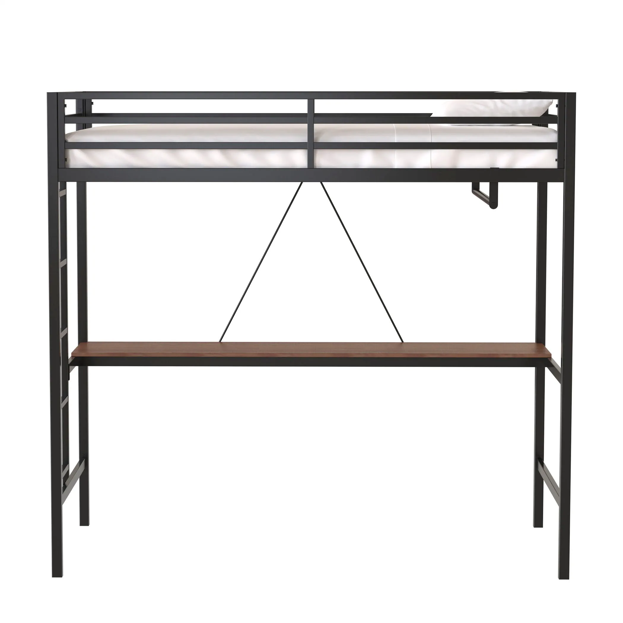 Adam - Twin Loft Bunk Bed With Cinnamon Wood Desk And Closet Rod - Black by Couch.com