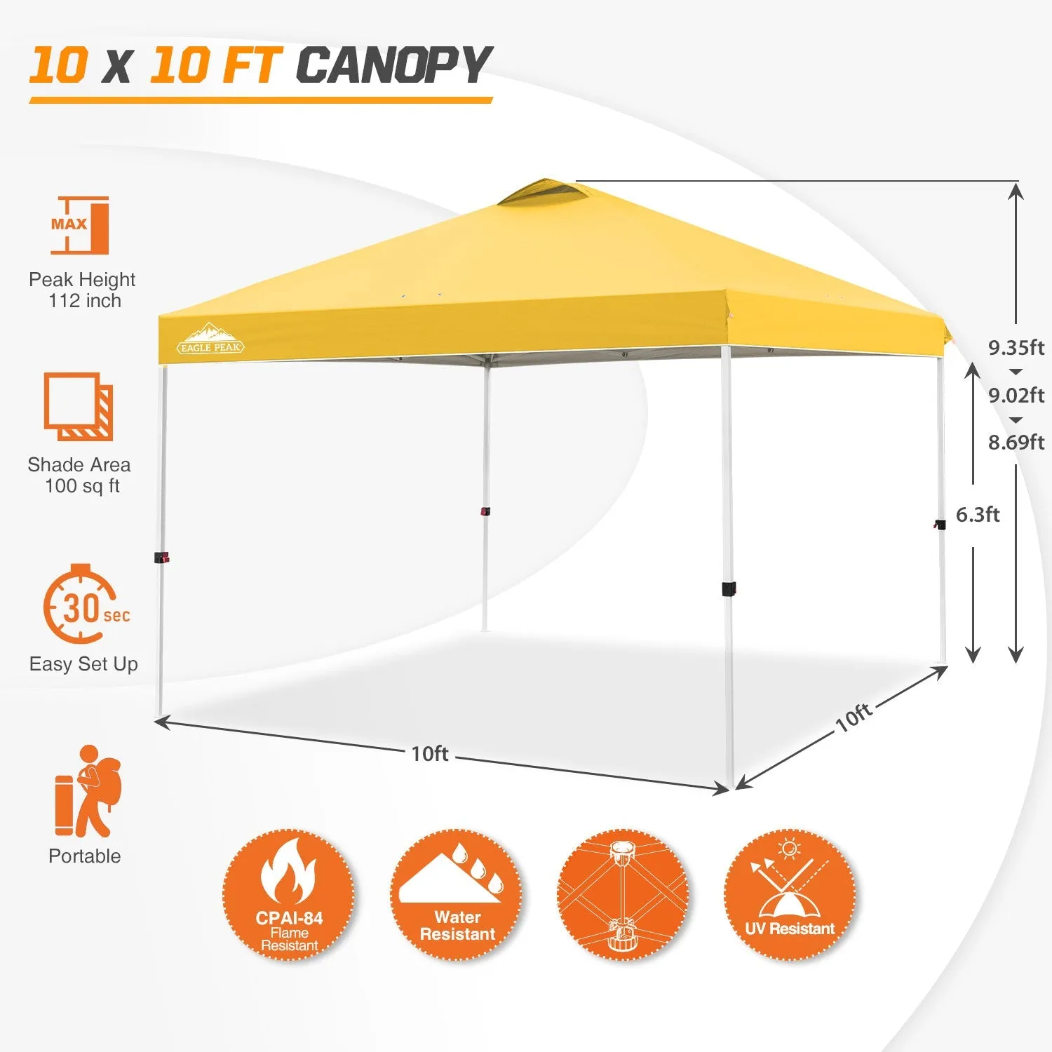 Easy Setup Straight Leg 10x10 Pop Up Canopy Tent w/ 100 sqft of Shade