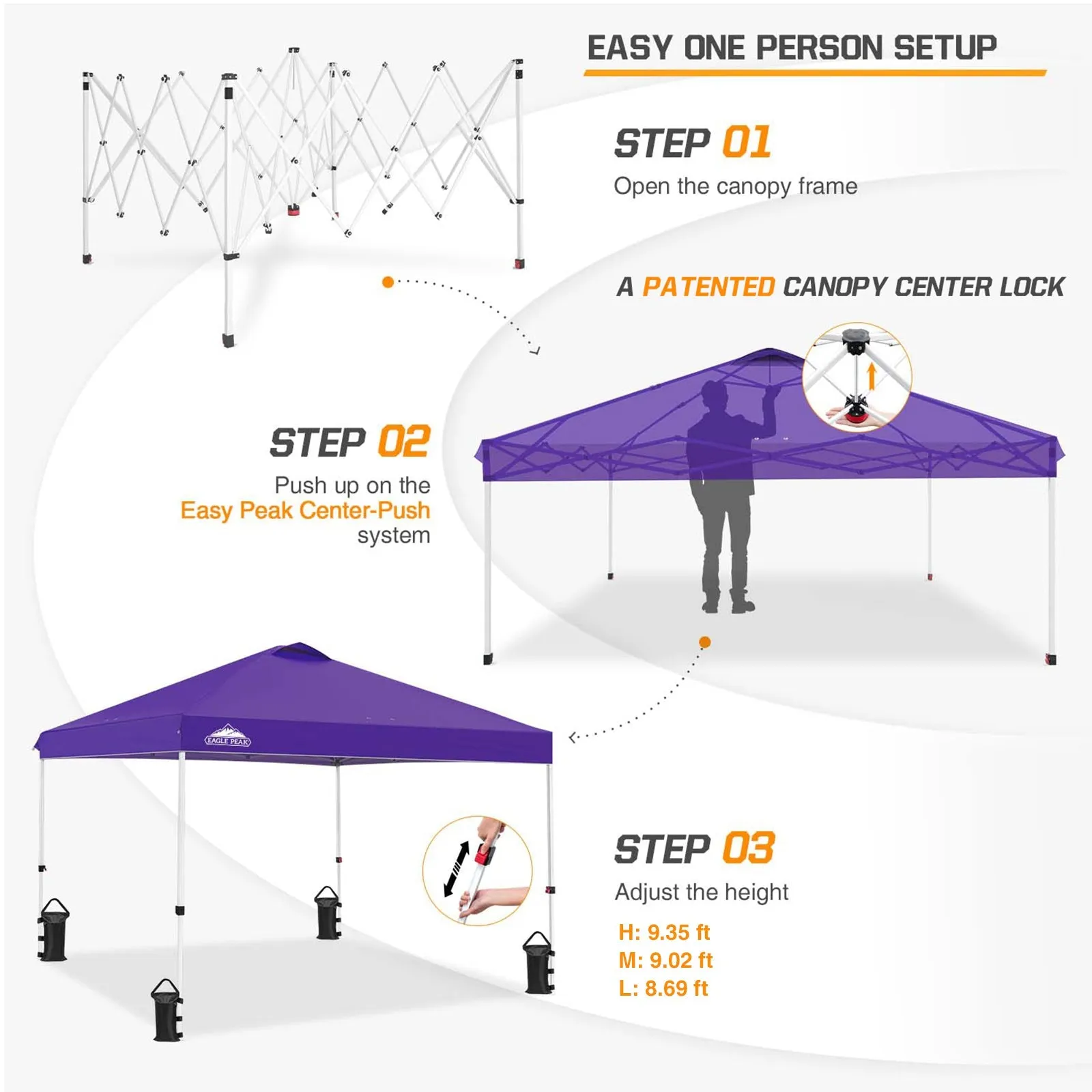 Easy Setup Straight Leg 10x10 Pop Up Canopy Tent w/ 100 sqft of Shade