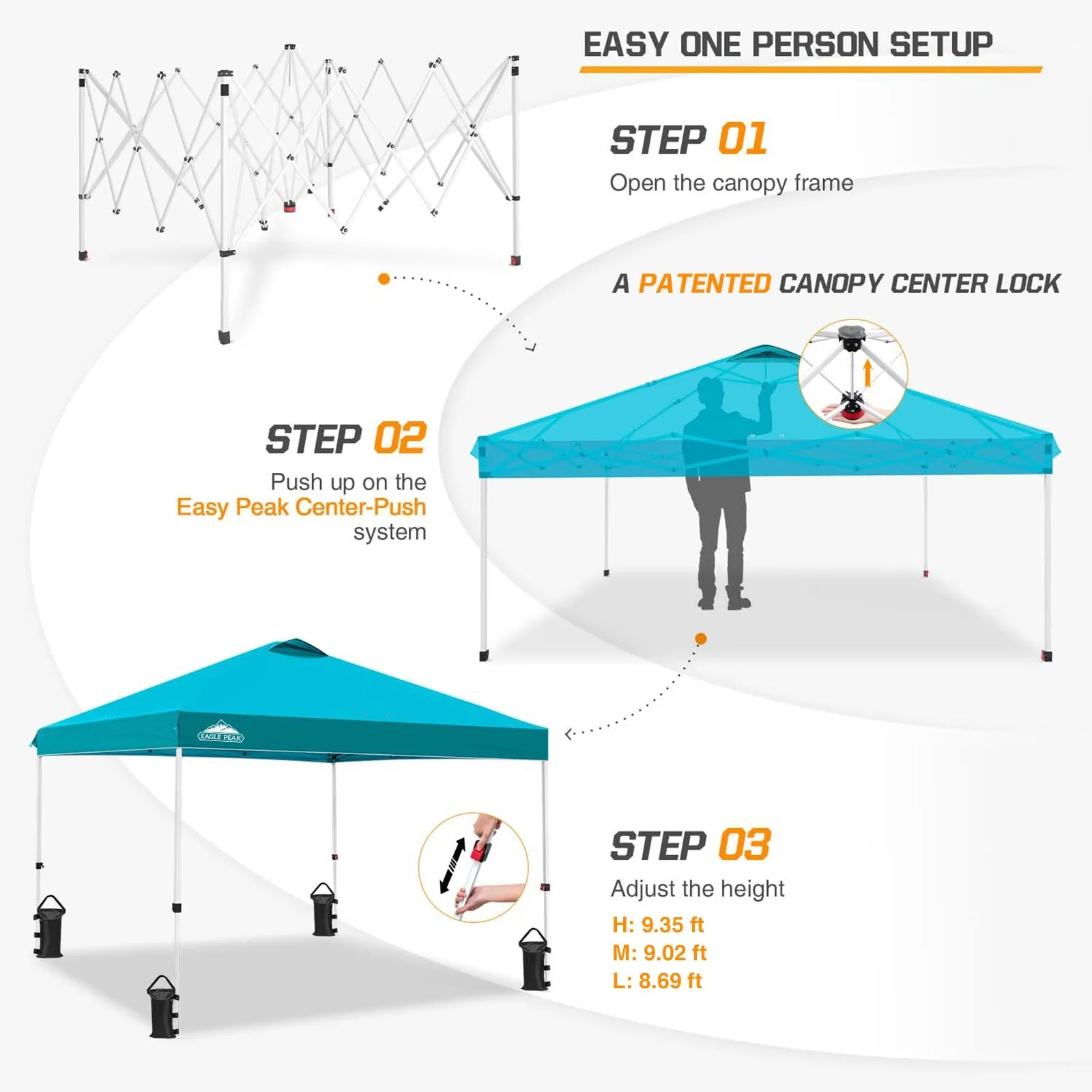 Easy Setup Straight Leg 10x10 Pop Up Canopy Tent w/ 100 sqft of Shade