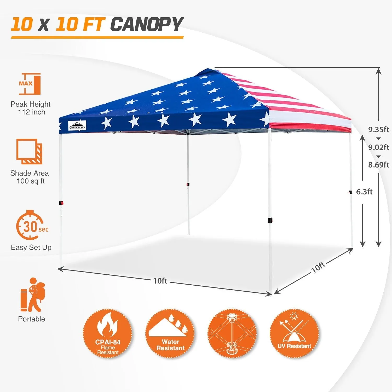 Easy Setup Straight Leg 10x10 Pop Up Canopy Tent w/ 100 sqft of Shade